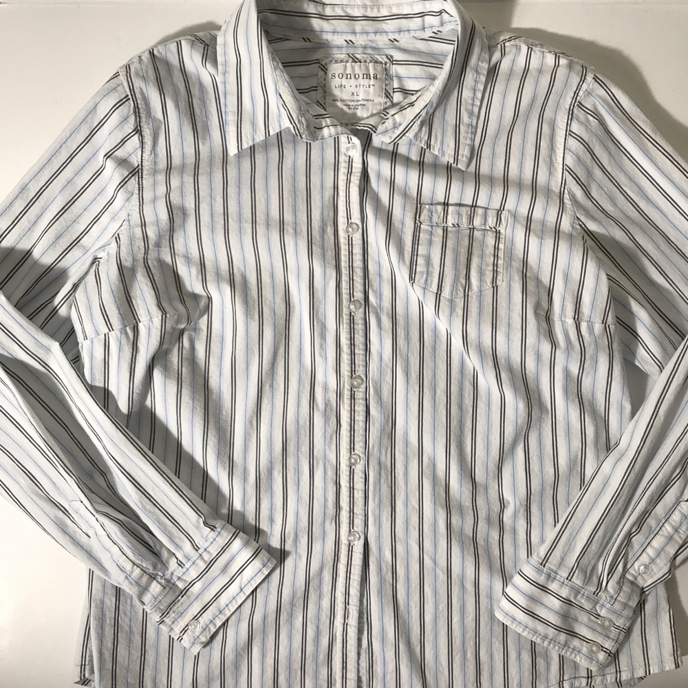 Sonoma Women's Striped Button Down Shirt - White - Picture 3 of 8